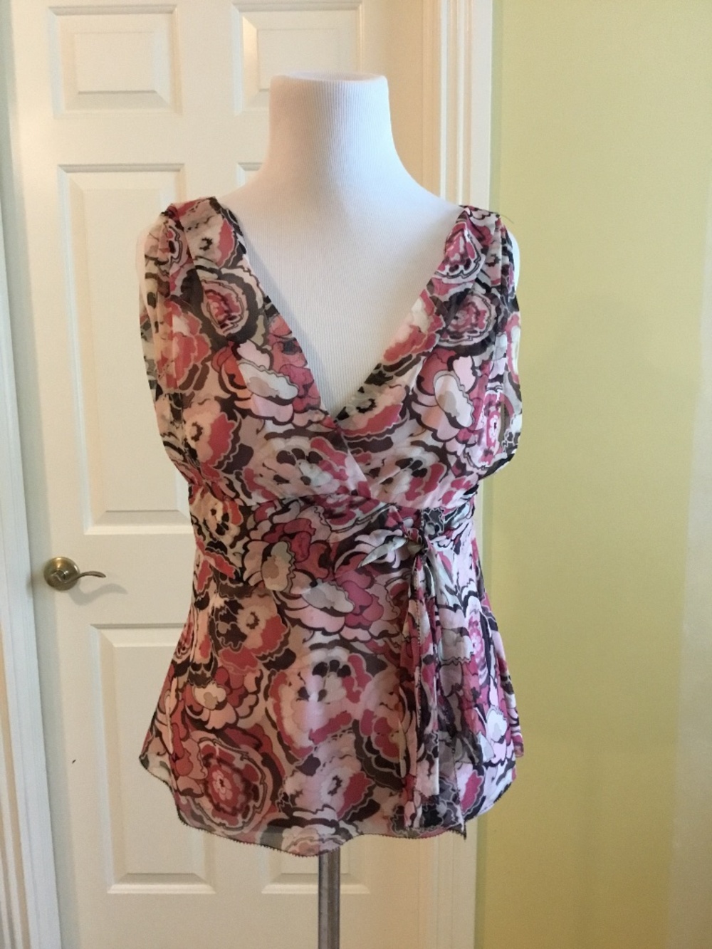 Elie Tahari Floral Wrap Blouse – Sheer Chiffon Side Tie Top